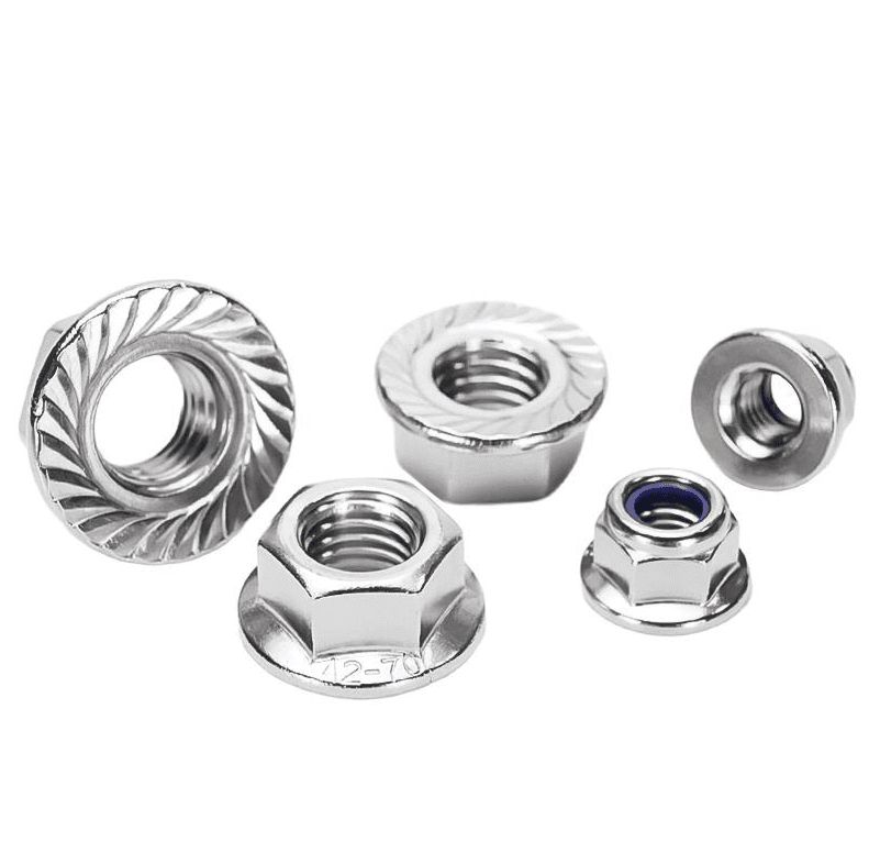 Porcas de Flange Serrilhadas em Aço Inoxidável DIN 6923 | Porcas de Travamento Antiderrapantes SS304 e SS316