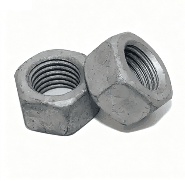 Porcas Hexagonais Pesadas HDG de Alta Resistência (ASTM A194 2H / A563) – Roscas Sobredimensionadas de Precisão para Juntas Estruturais